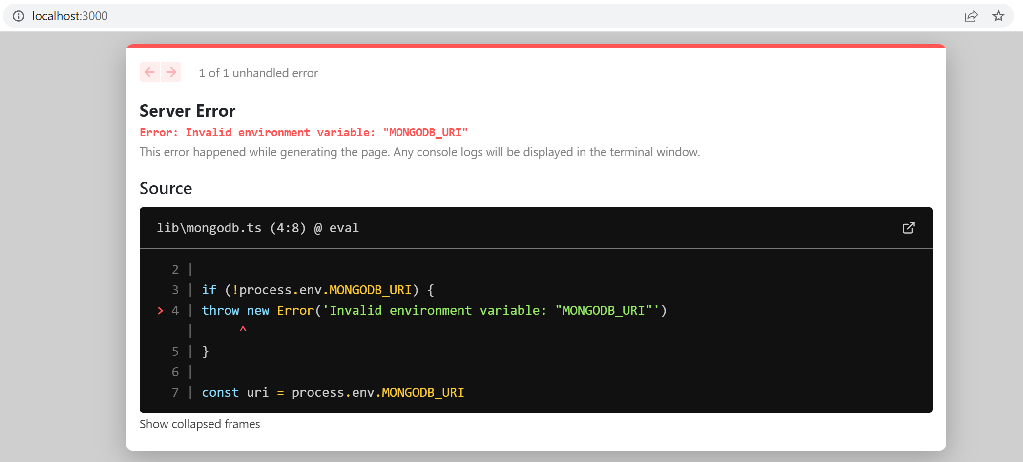 1 MongoDB error