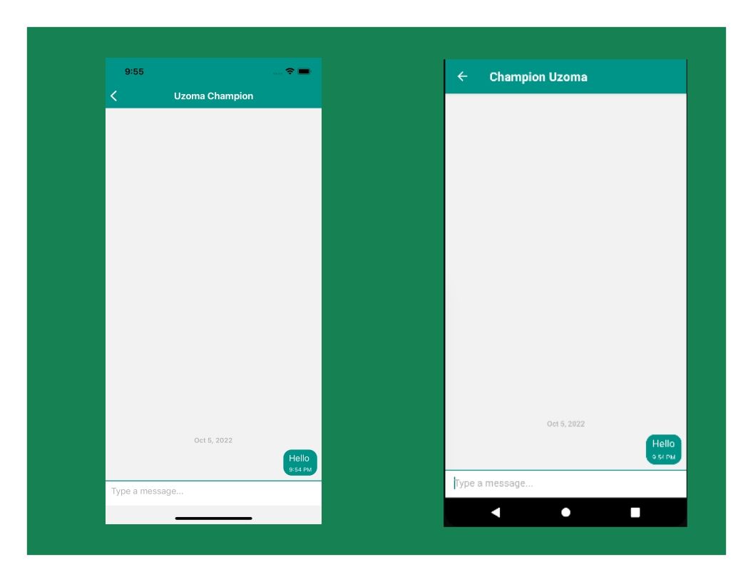 5 Image of Chat screen upon Gifted Chat installation in Android and iOS emulators