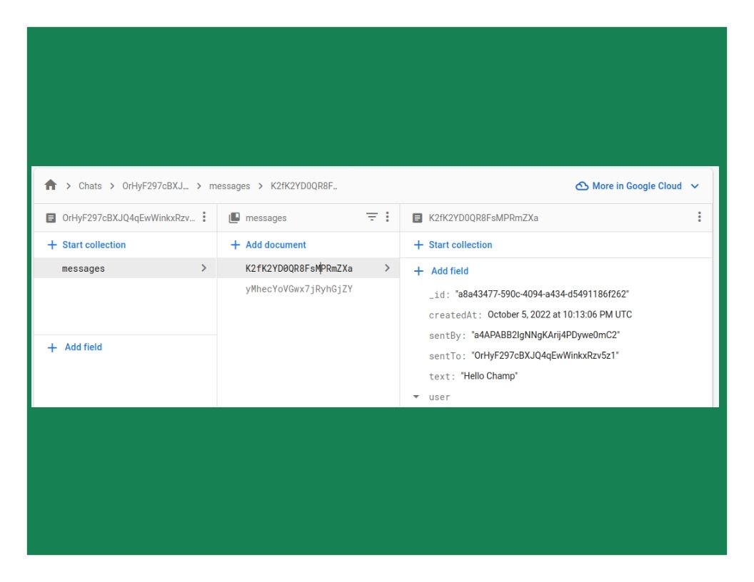 6 Image of Firestore Database showing the messages from the Chat screen