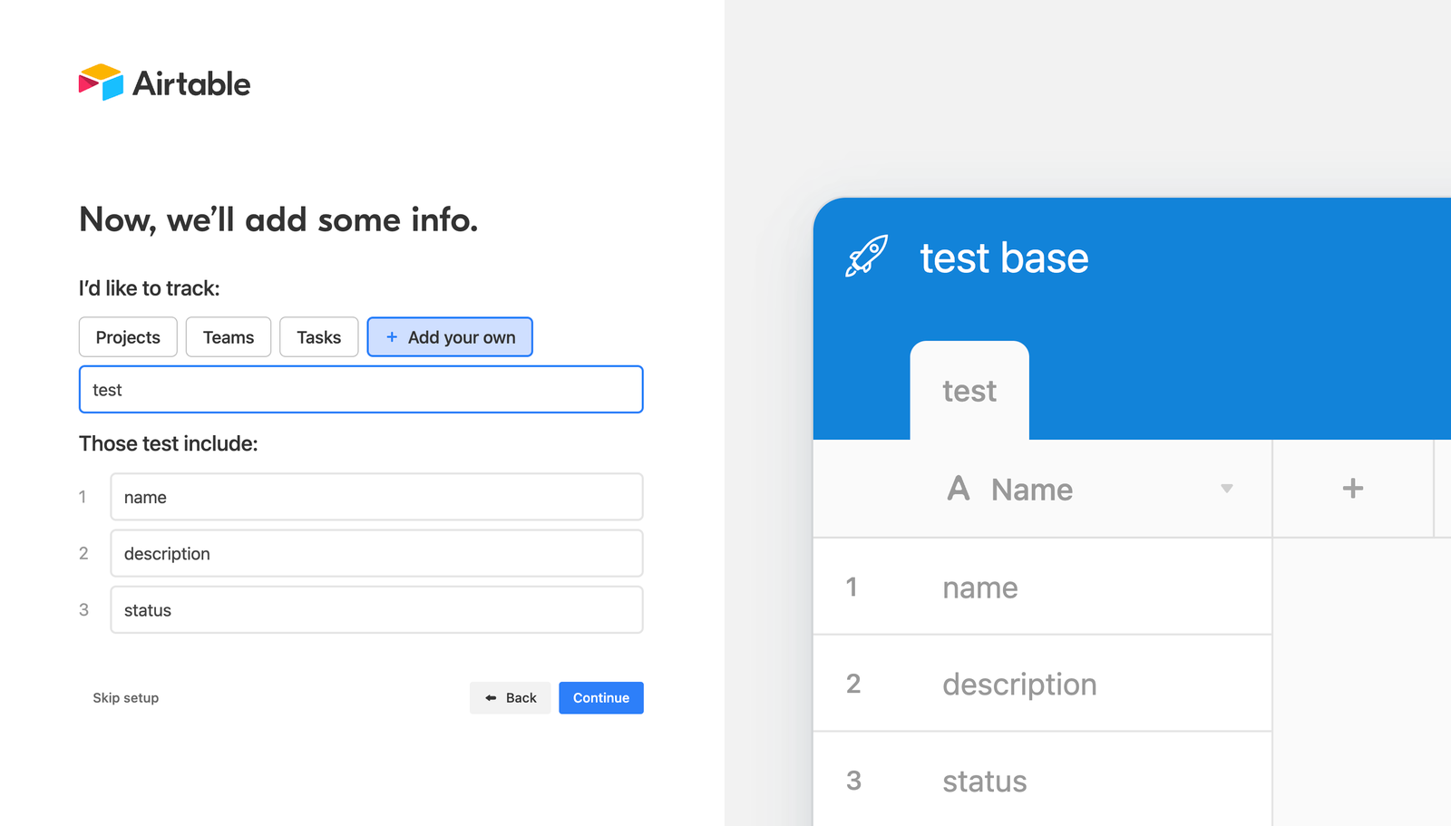 13 The page to populate the base with test data.