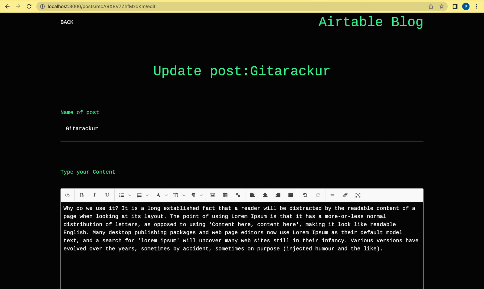 22 the component for updating a blog post