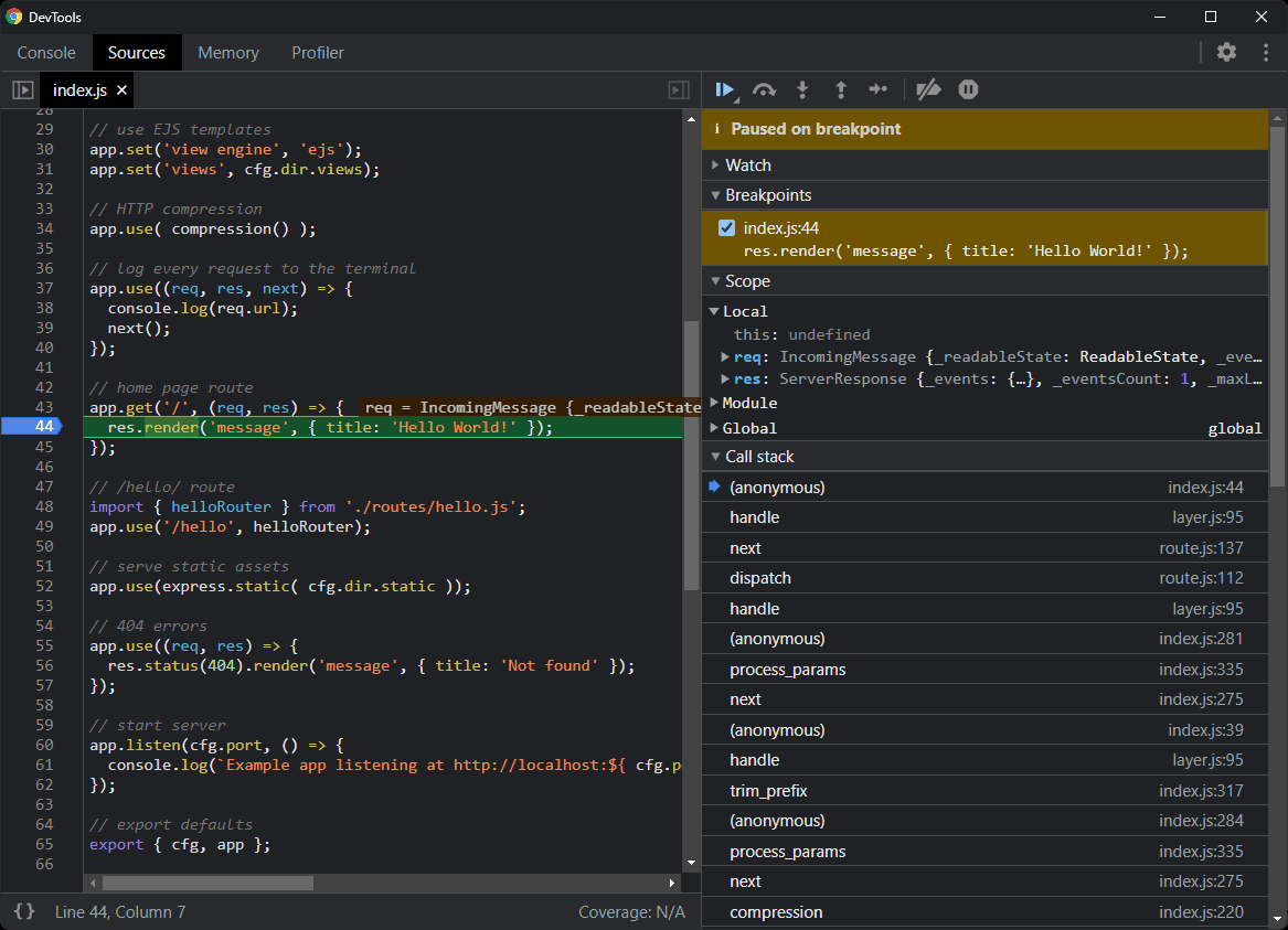 Chrome DevTools breakpoint