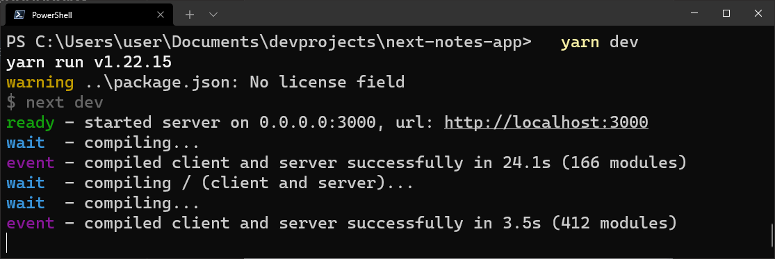 Running the Next.js app on the commandline