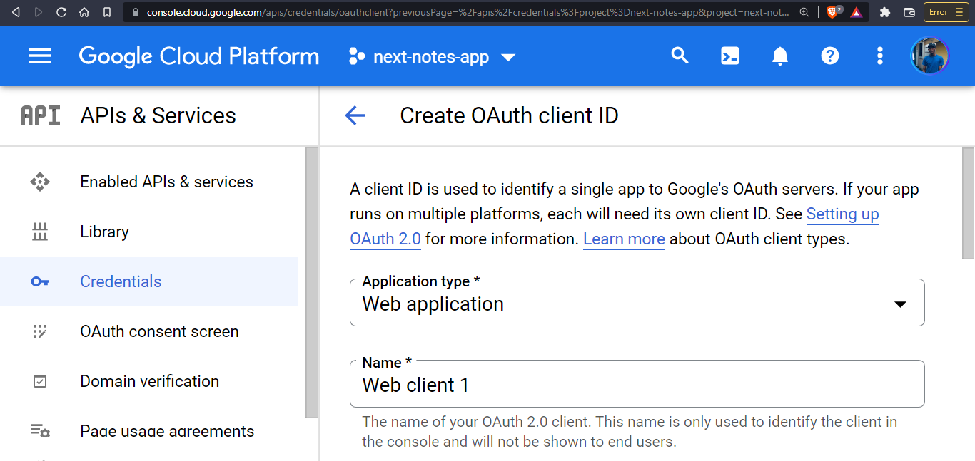 Select application type