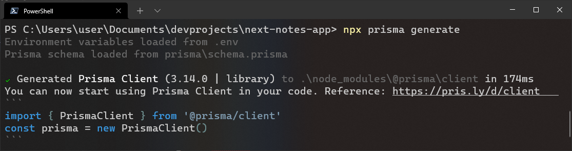 Generate prisma client