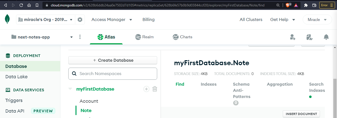 NOte collection in MongoDB