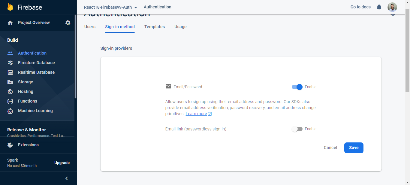 Email/Password method