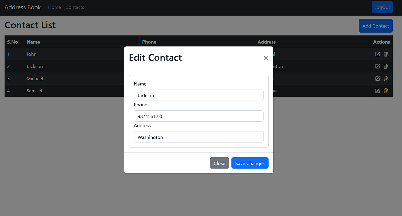 Edit Contact Modal