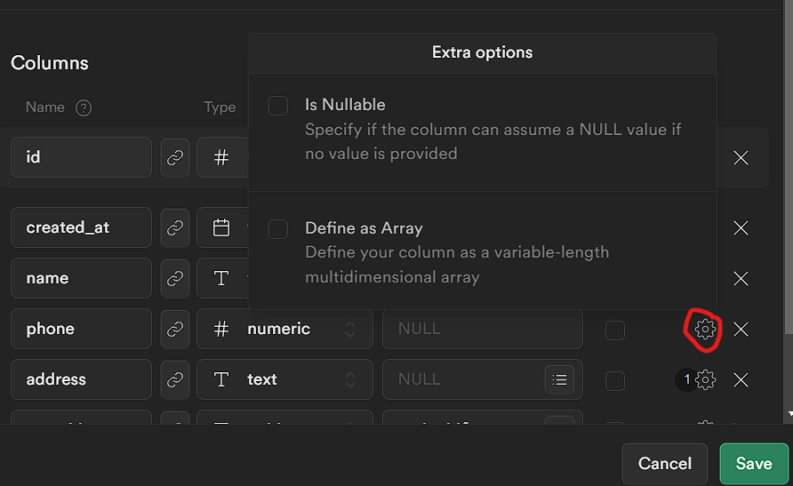 Column Options