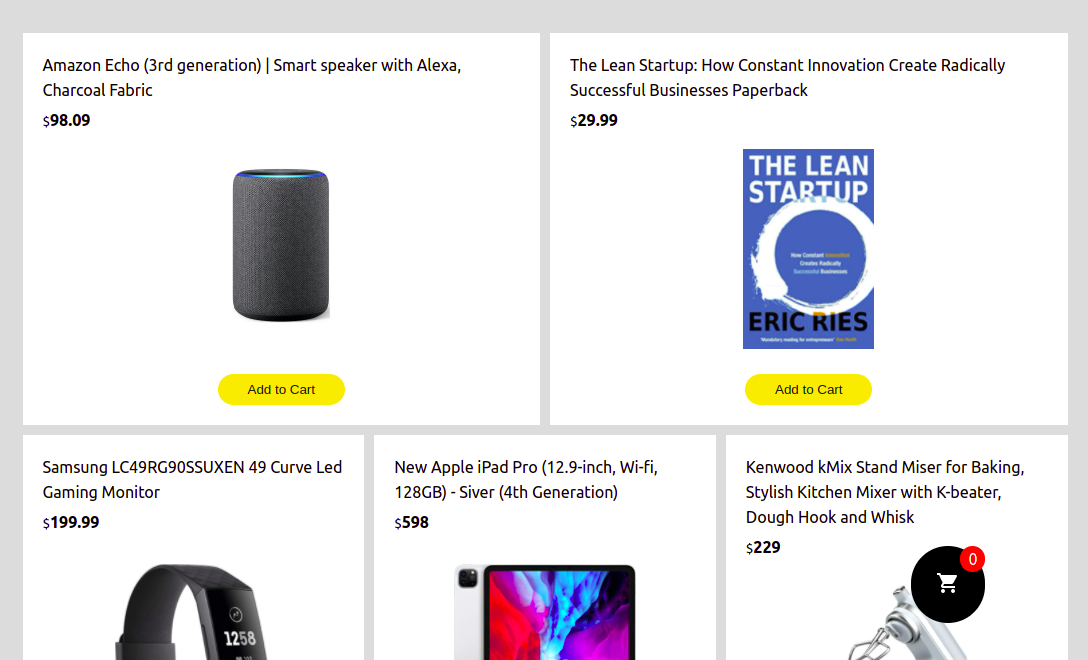The homepage of our test e-commerce site