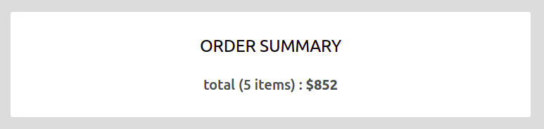 The cart page with the total price