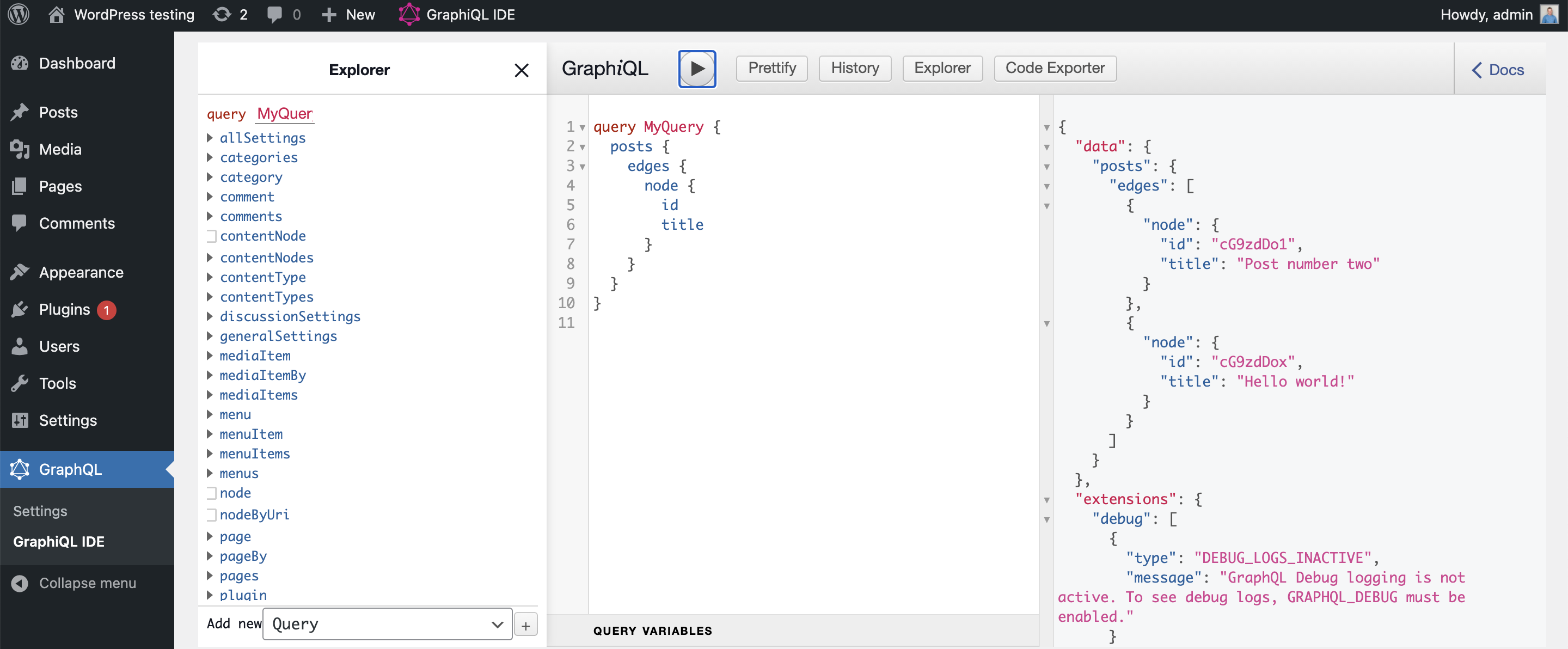 GraphQL Editor in WordPress