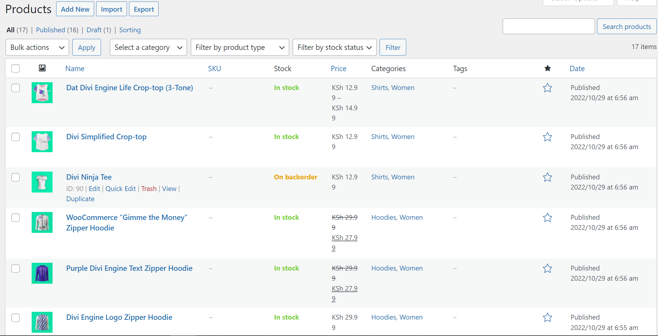 WooCommerce Sample Products