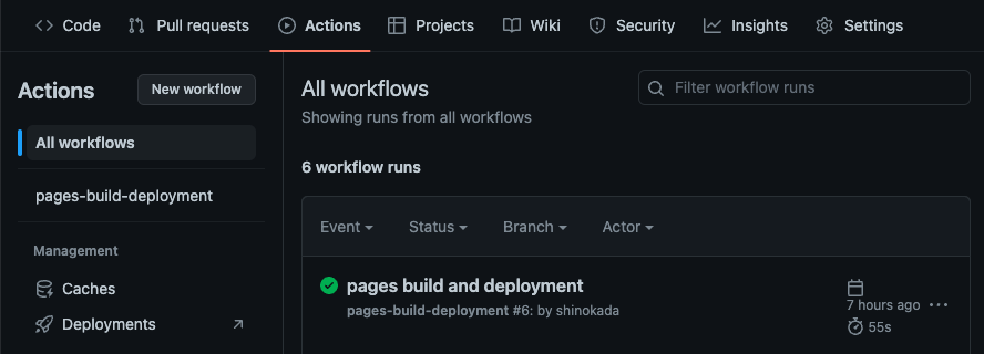 GitHub Actions tab