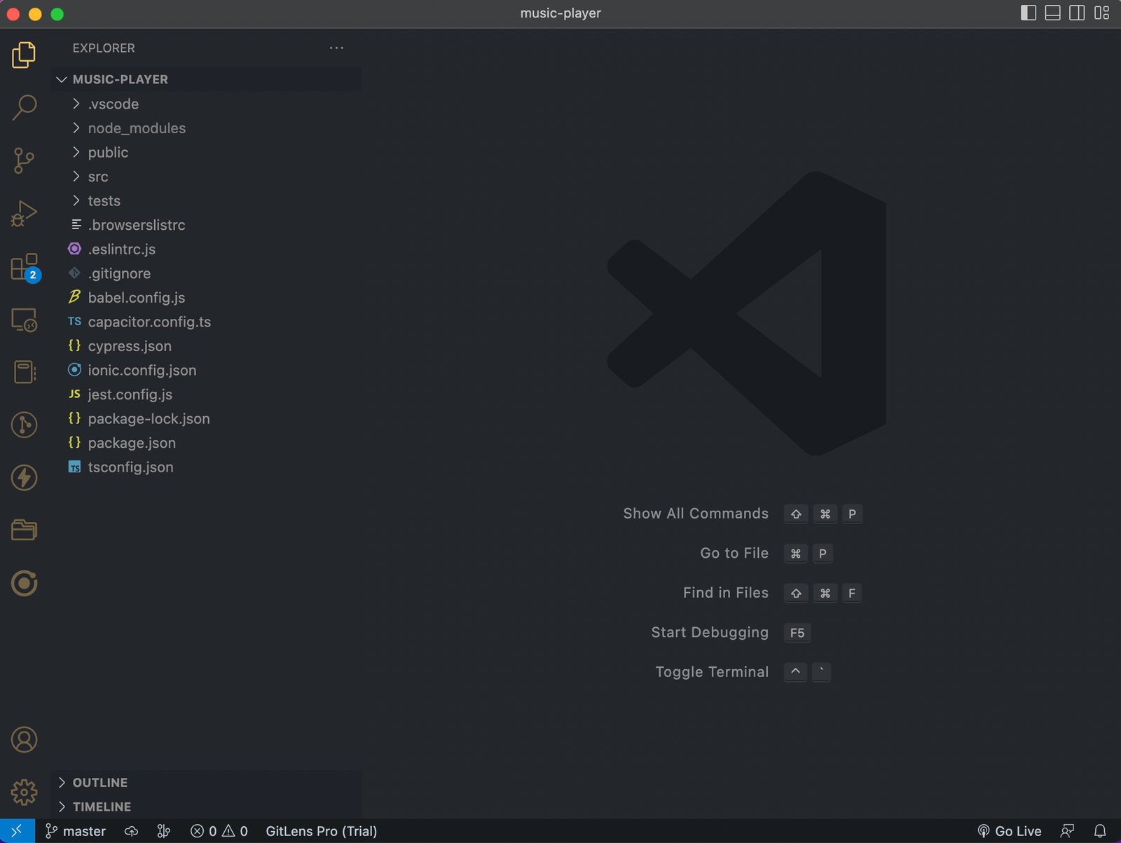 3 A screenshot showing the project created by ionic start