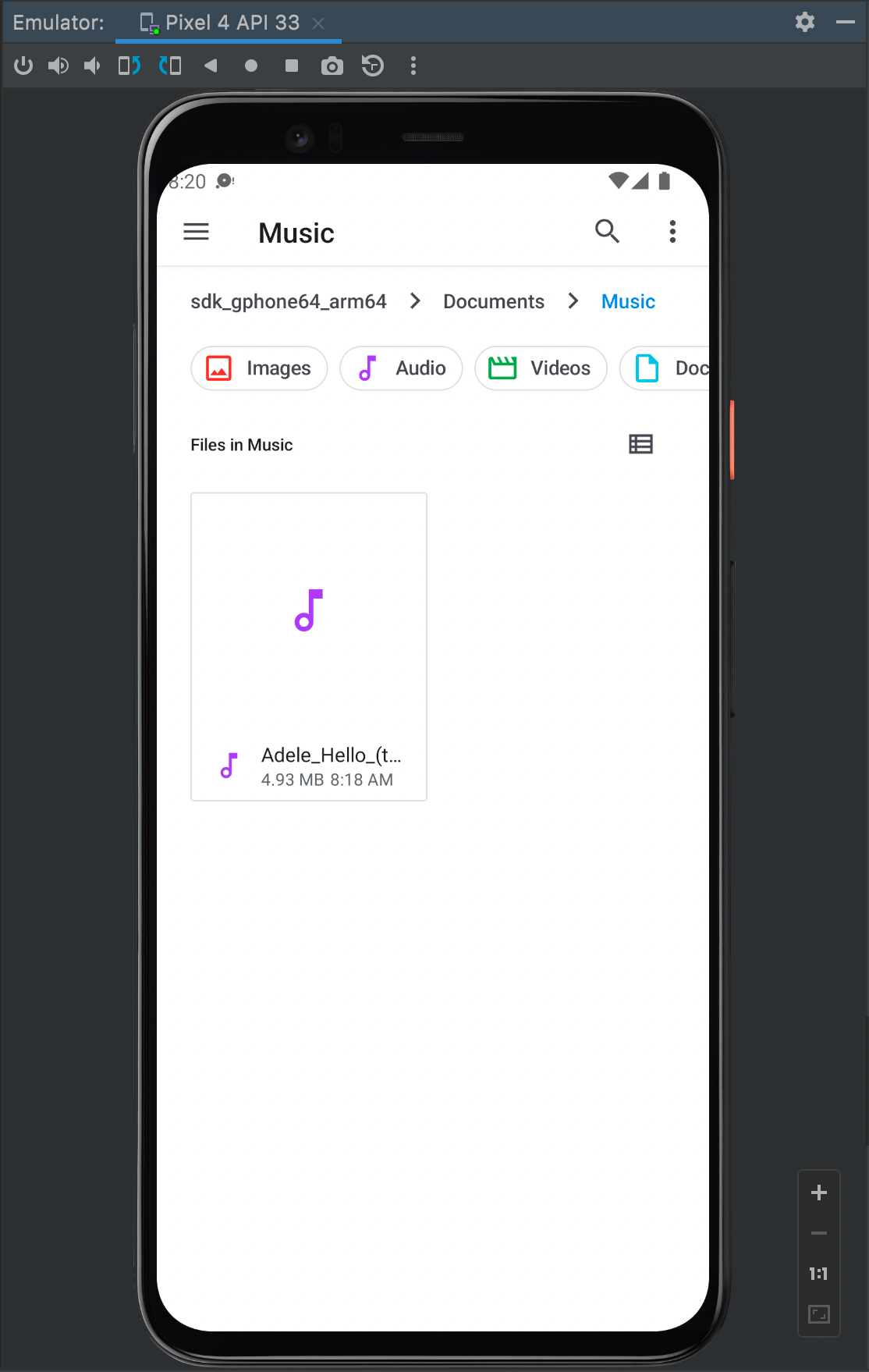 10 A screenshot showing the file inside the music folder