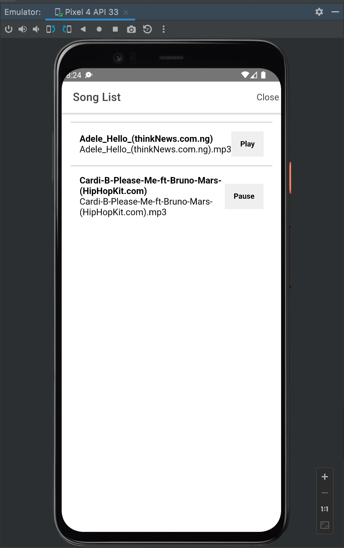 12 A screenshot showing the loaded song list