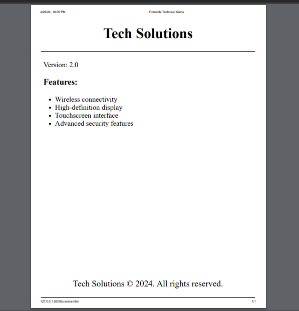 Header and footer for print