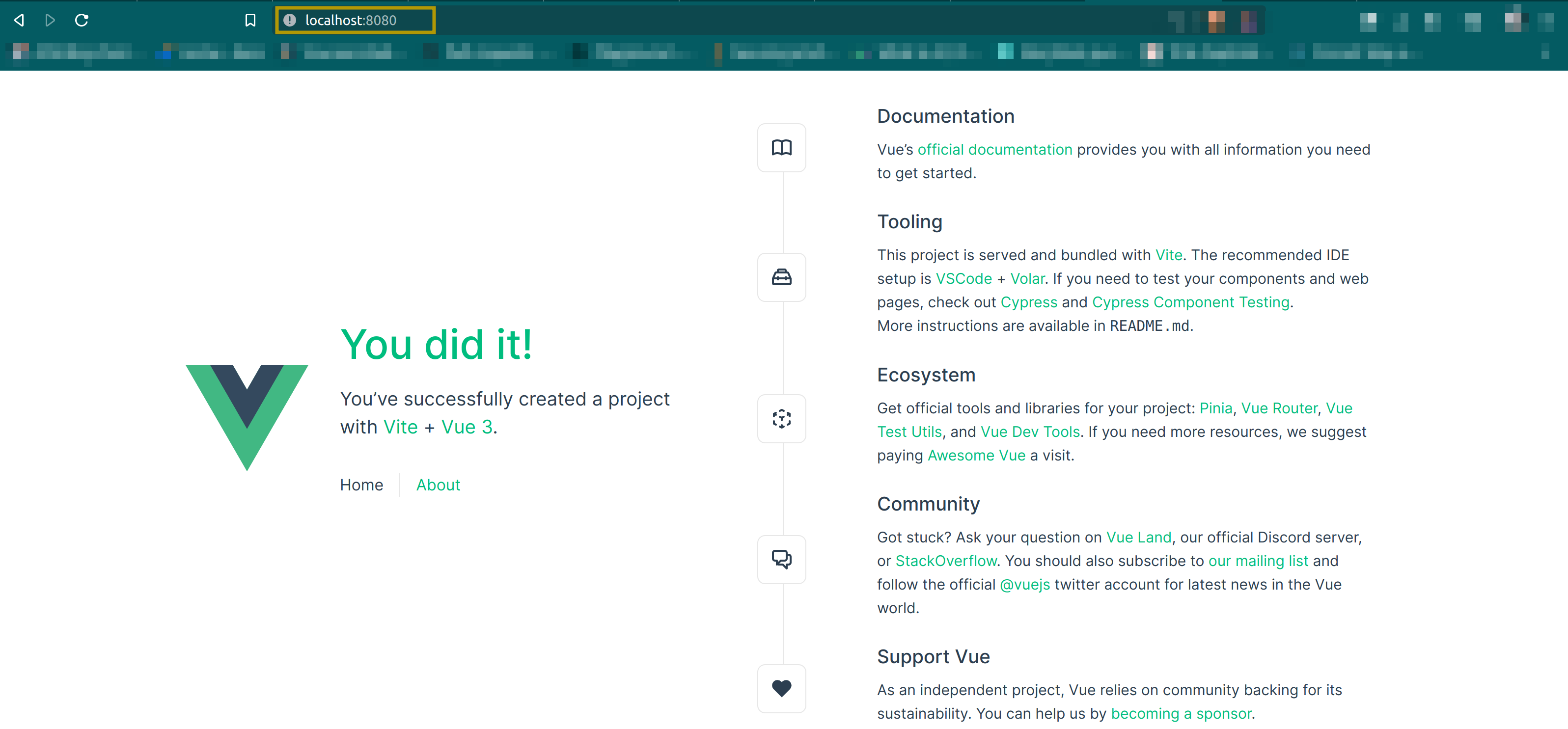 Viewing the Vue App on port 8080