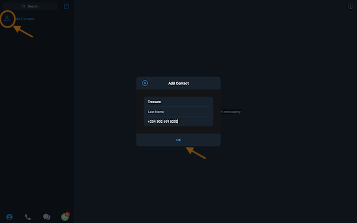 8 A screenshot showing the contact information needed to be entered to add a user/contact to Telegram.