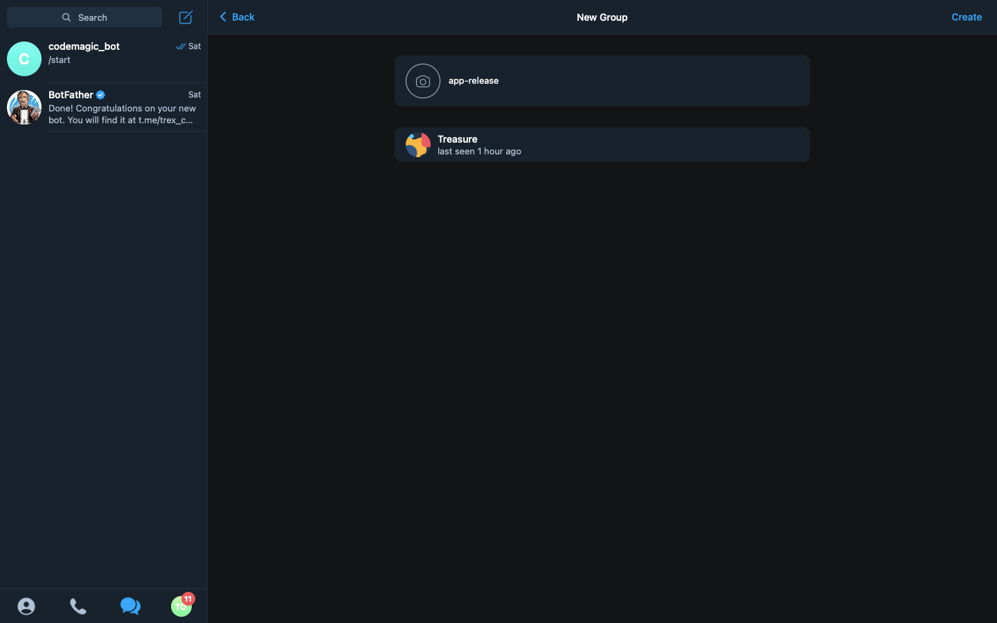 11 A screenshot indicating a user/contact has been added for the creating of the group