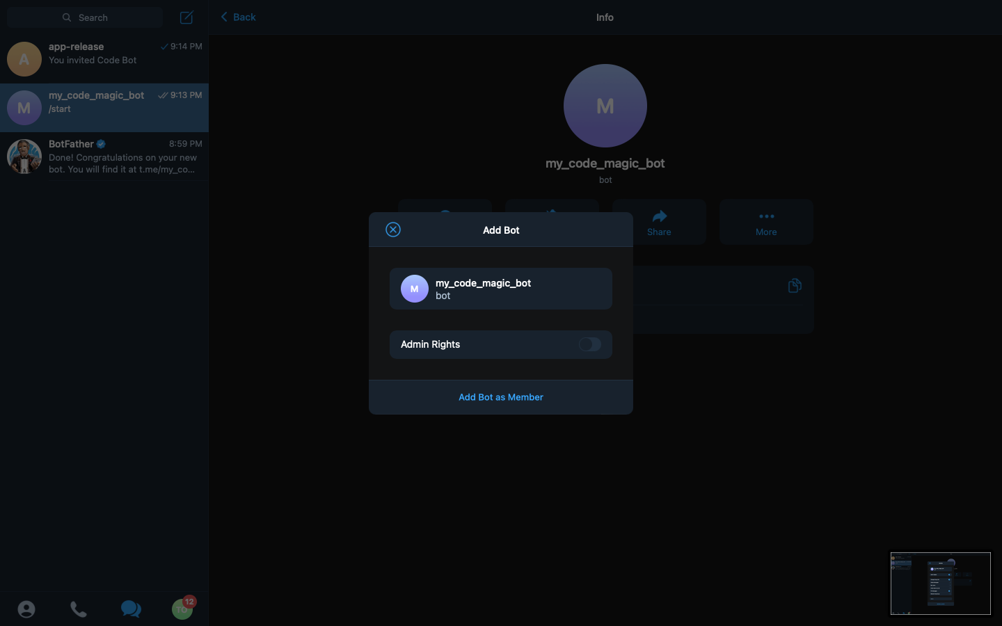19 A screenshot showing that the admin right permissions have been sw