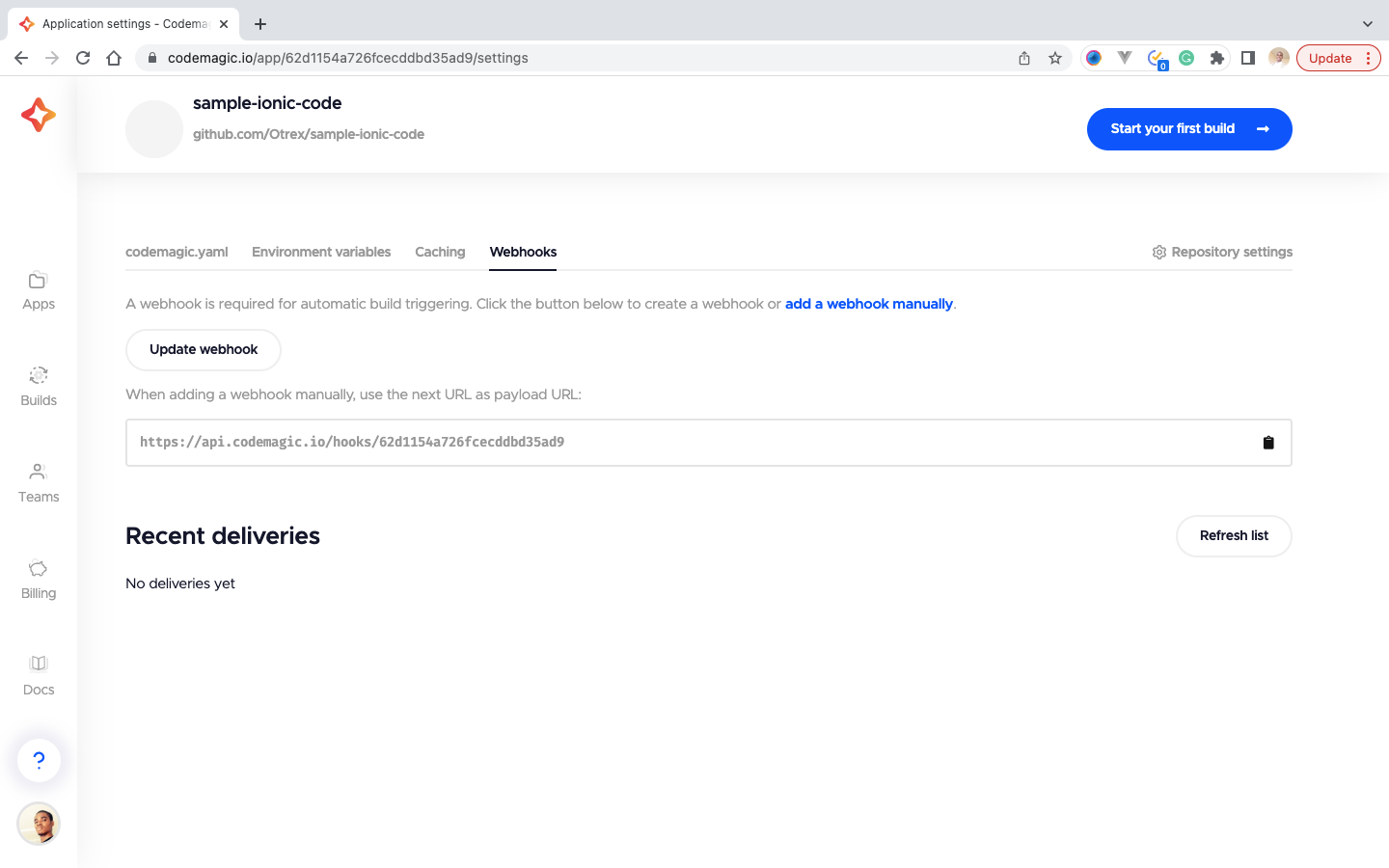 25 A screenshot showing where to get the webhook URL
