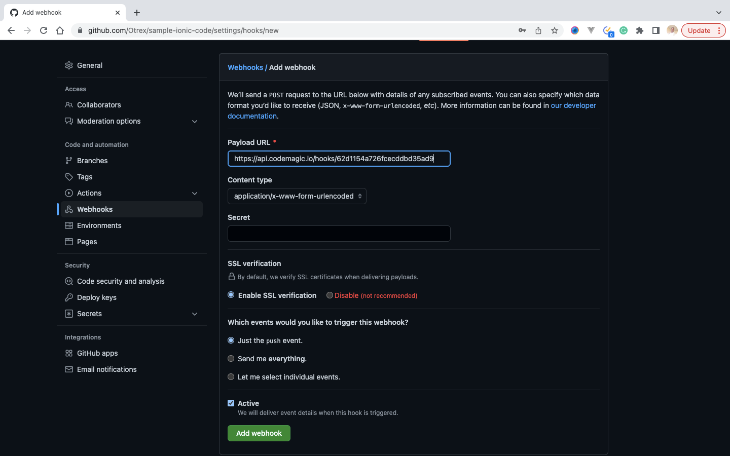 28 A screenshot showing an already entered URL