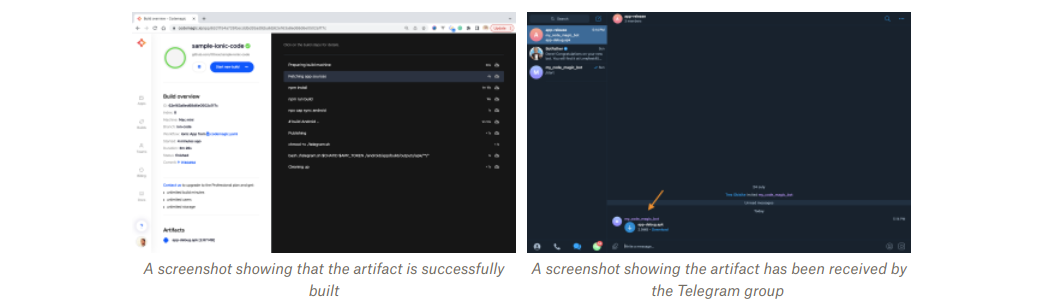 32 A screenshot showing that the artifact is successfully built