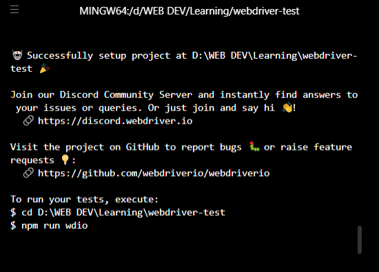 WDIO successfully installed