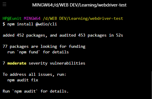 Install WebdriverIO CLI tool
