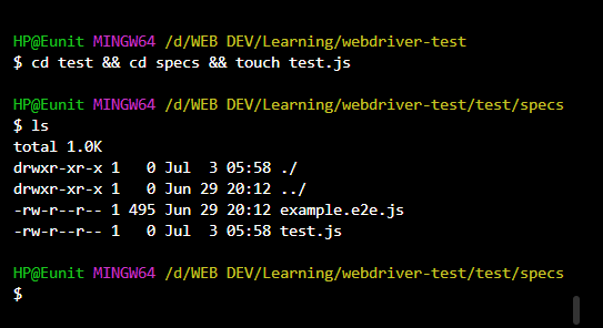 Create test.js file