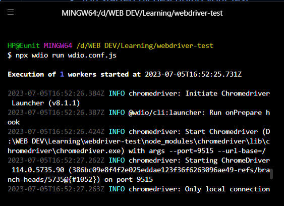 test running on terminal