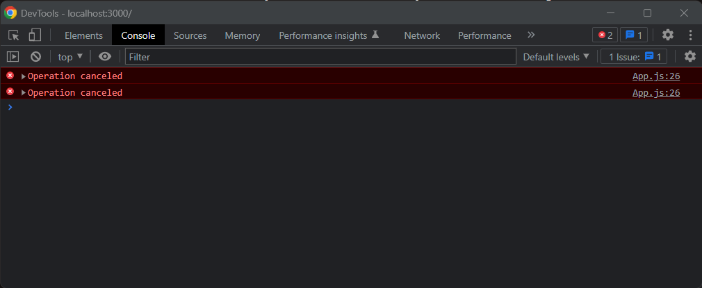 The errors produced in the console by the canceled requests