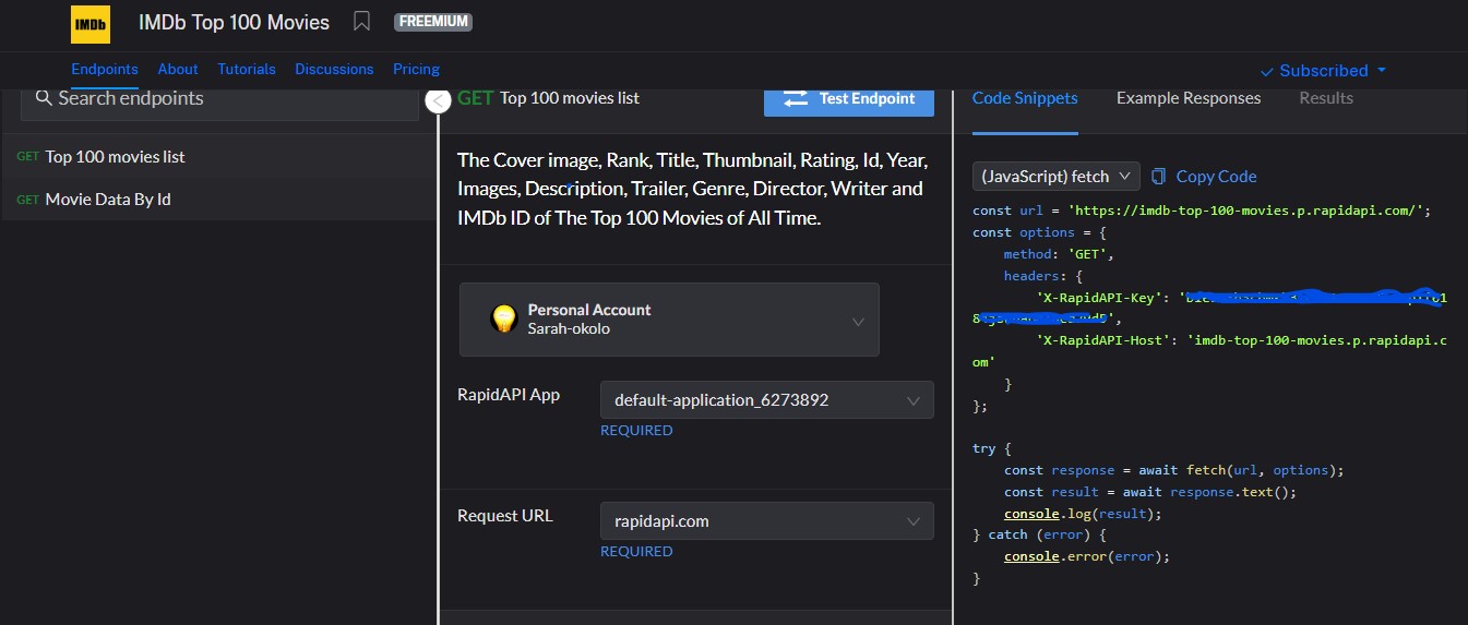 API credentials page