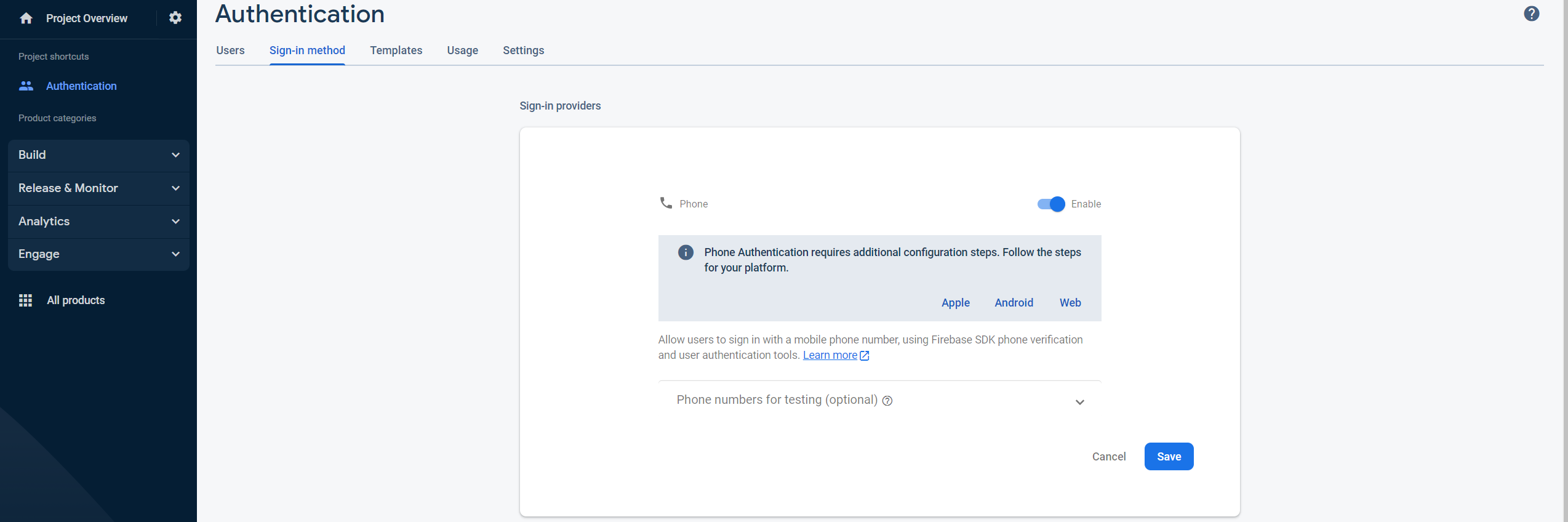 Firebase Phone Number Authentication