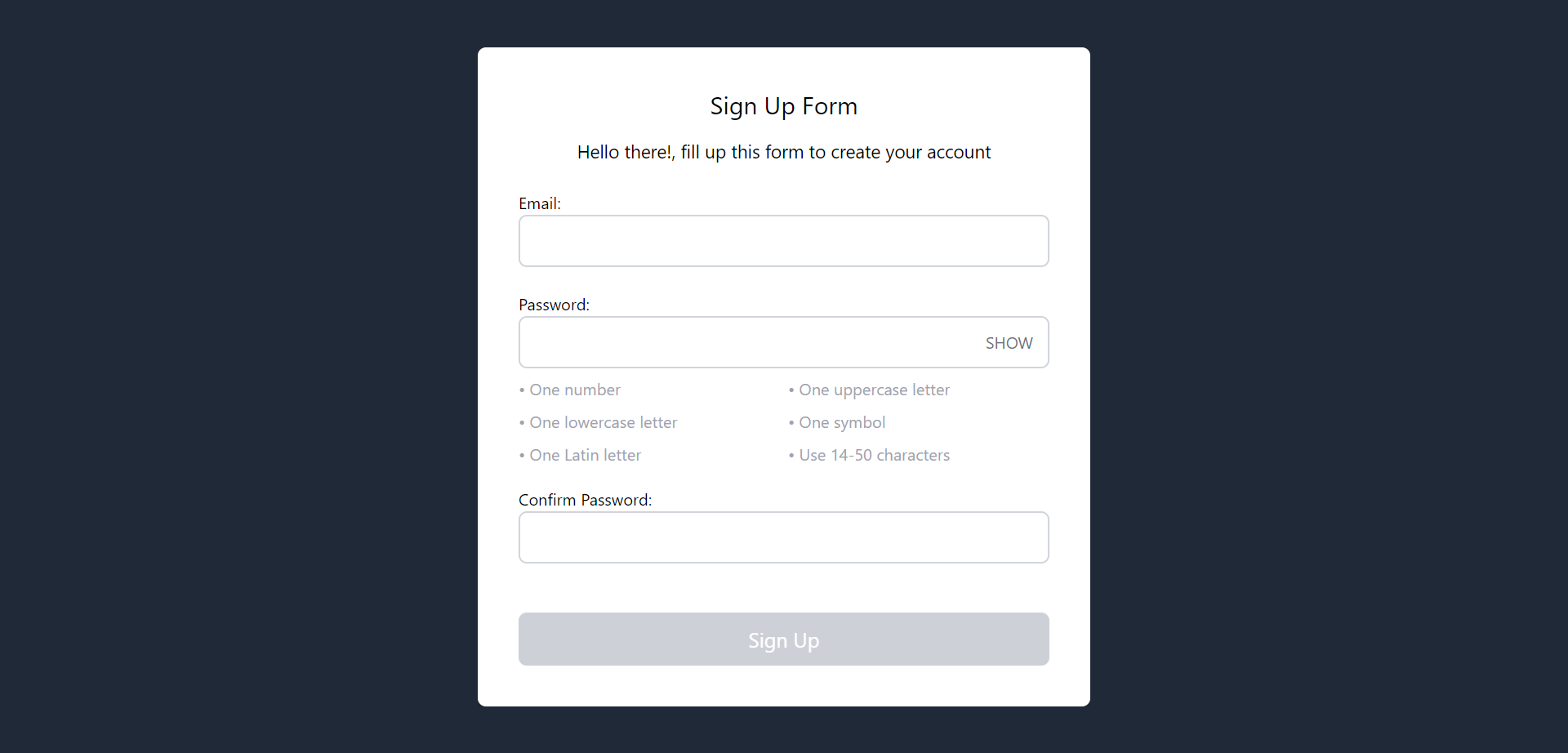 UI build with criterias set