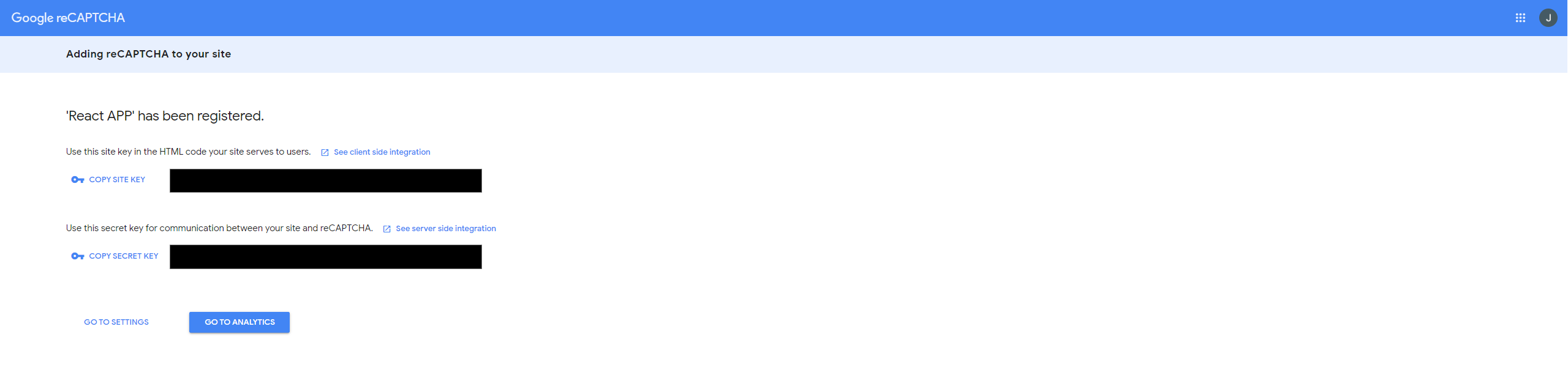2 reCAPTCHA keys