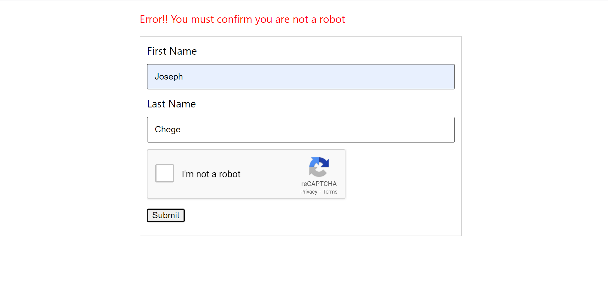 5 reCAPTCHA error