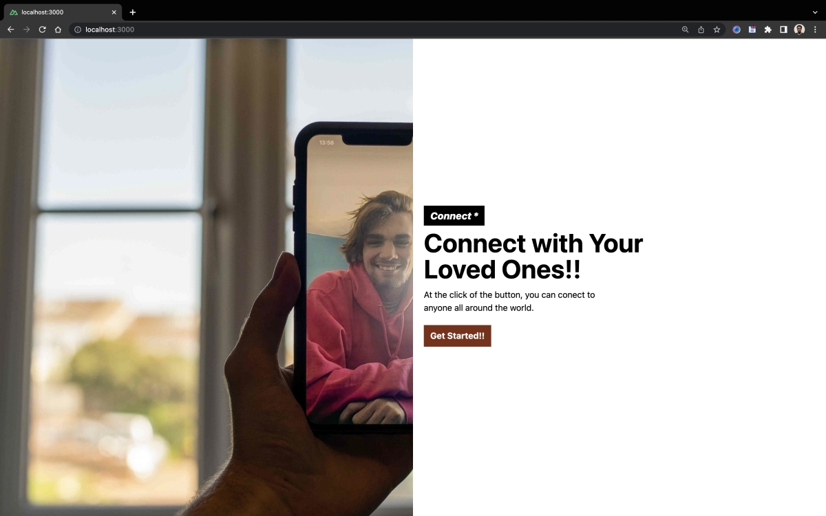 A screenshot showing the landing page for the application