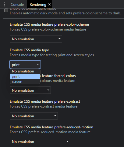 Chrome DevTools print emulation