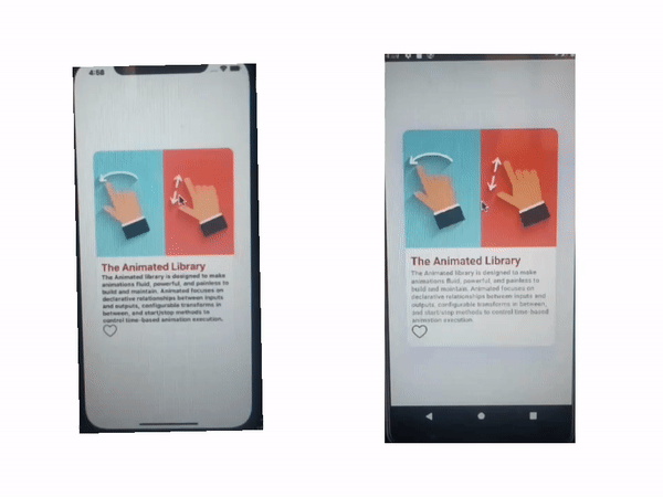 4 Image of the filled heart icon showing in Android and iOS emulators on Double Tap