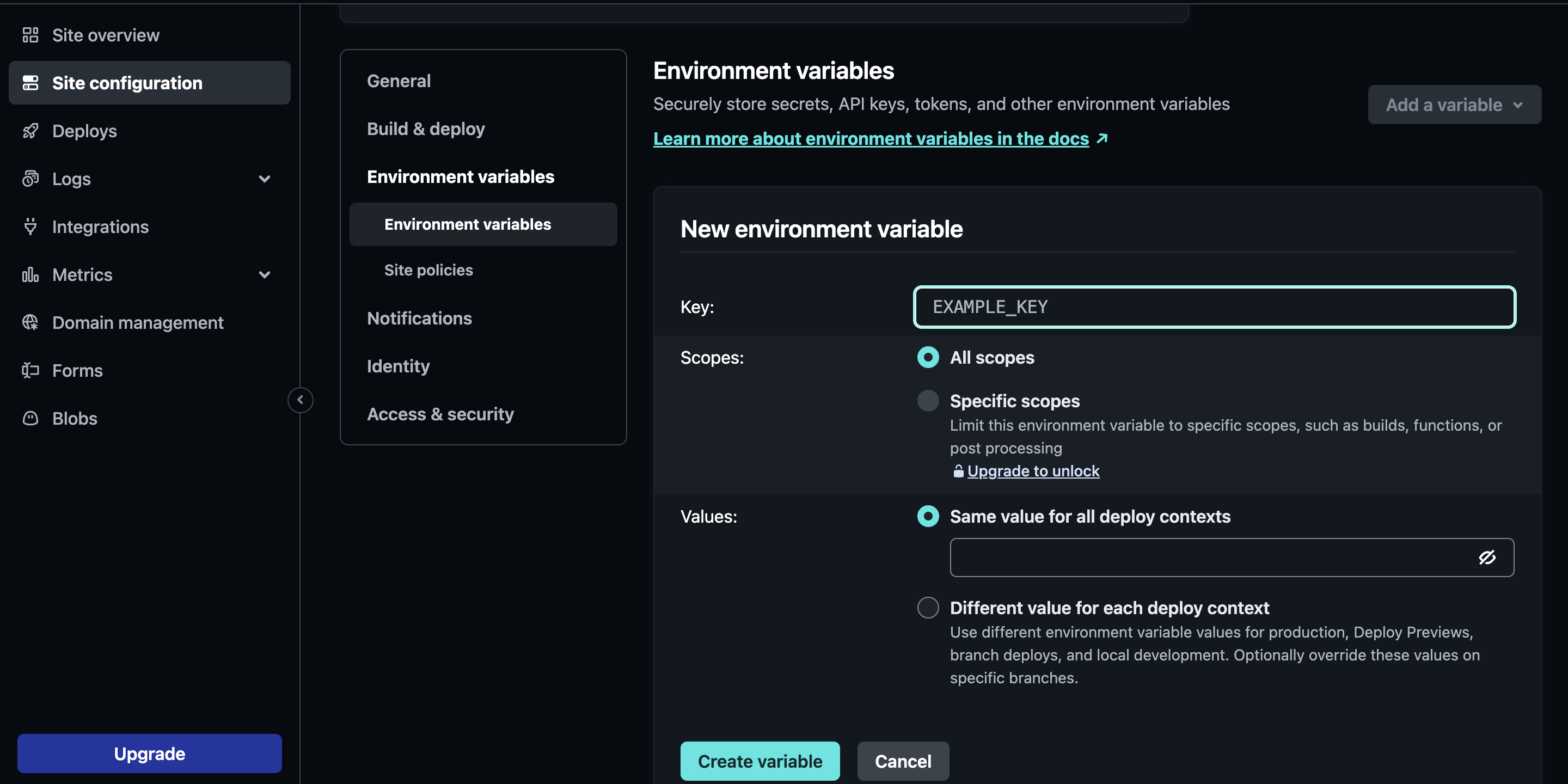 Defining environment variables on Netlify