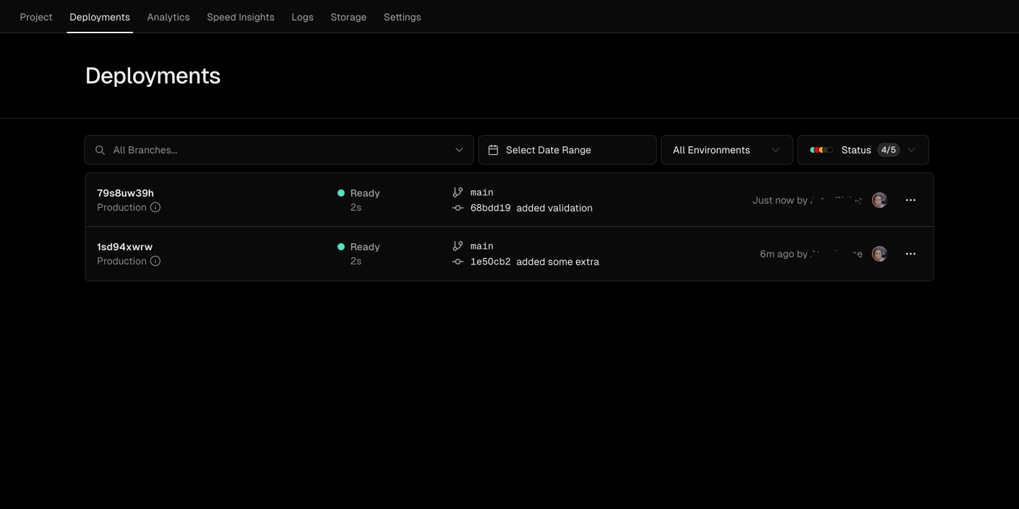 Vercel instantly deploying changes after commit