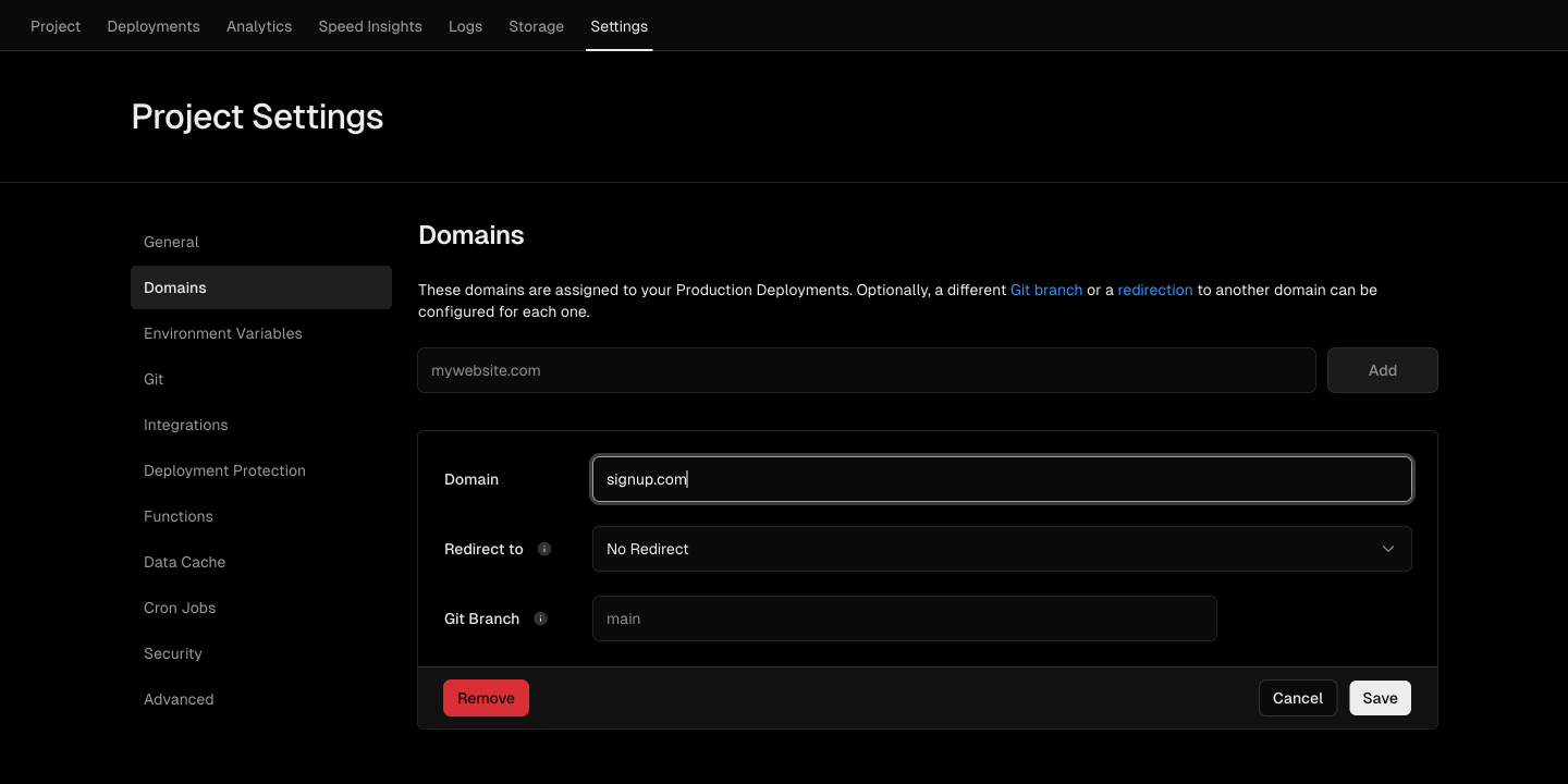 Customizing domain on vercel