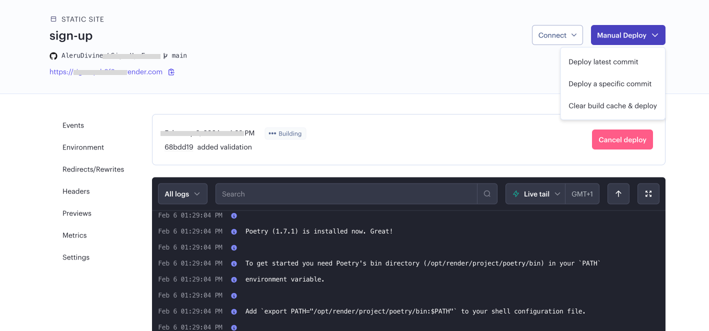 Deploying process on Render