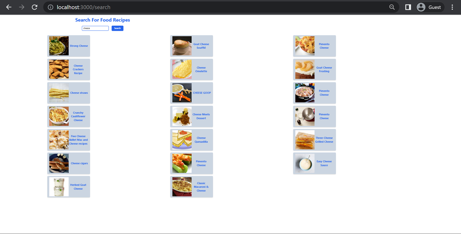 results displayed