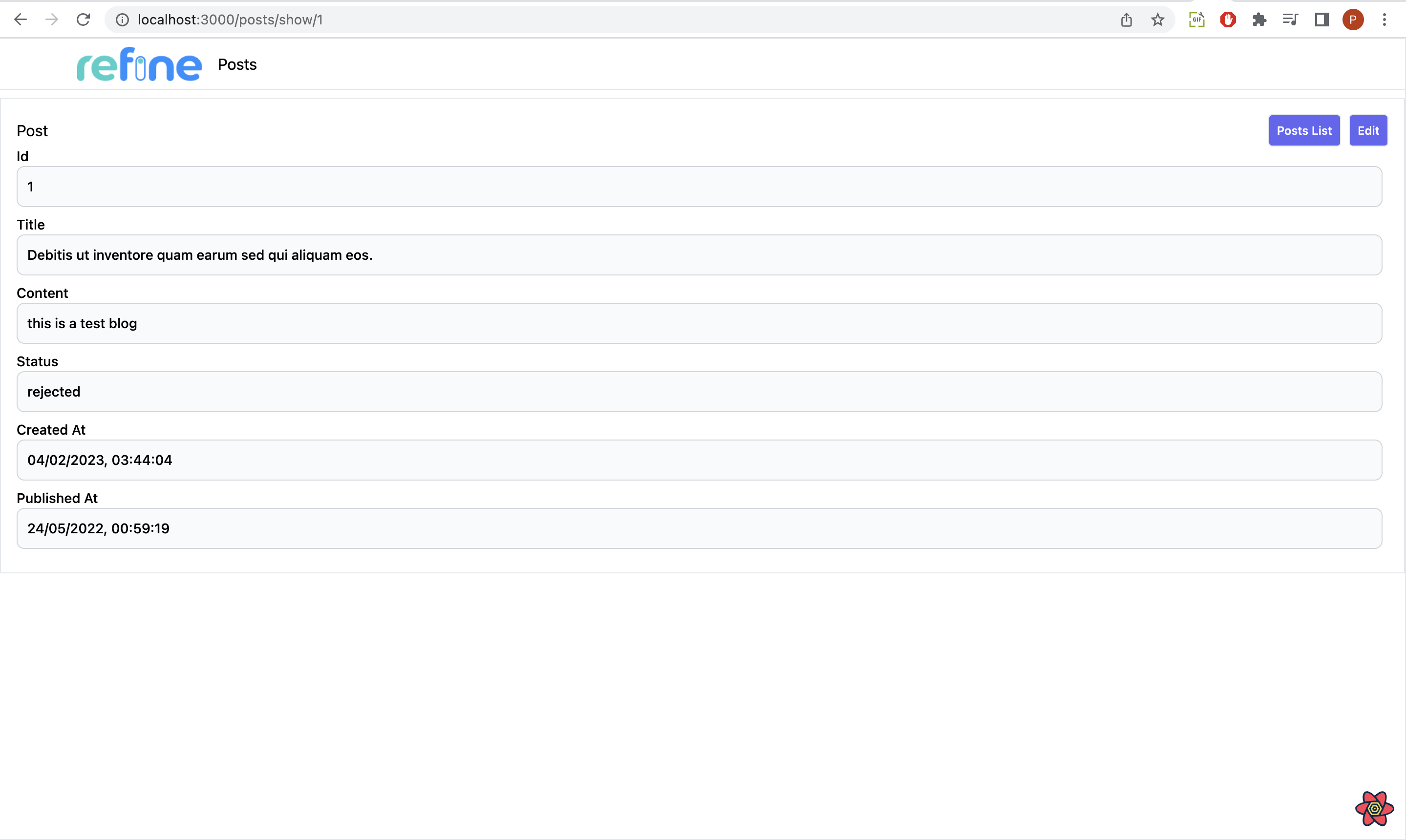output of viewing a single post page.