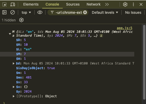 Result of Day.js instantiation variable