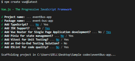 Vue app creation wizard and options